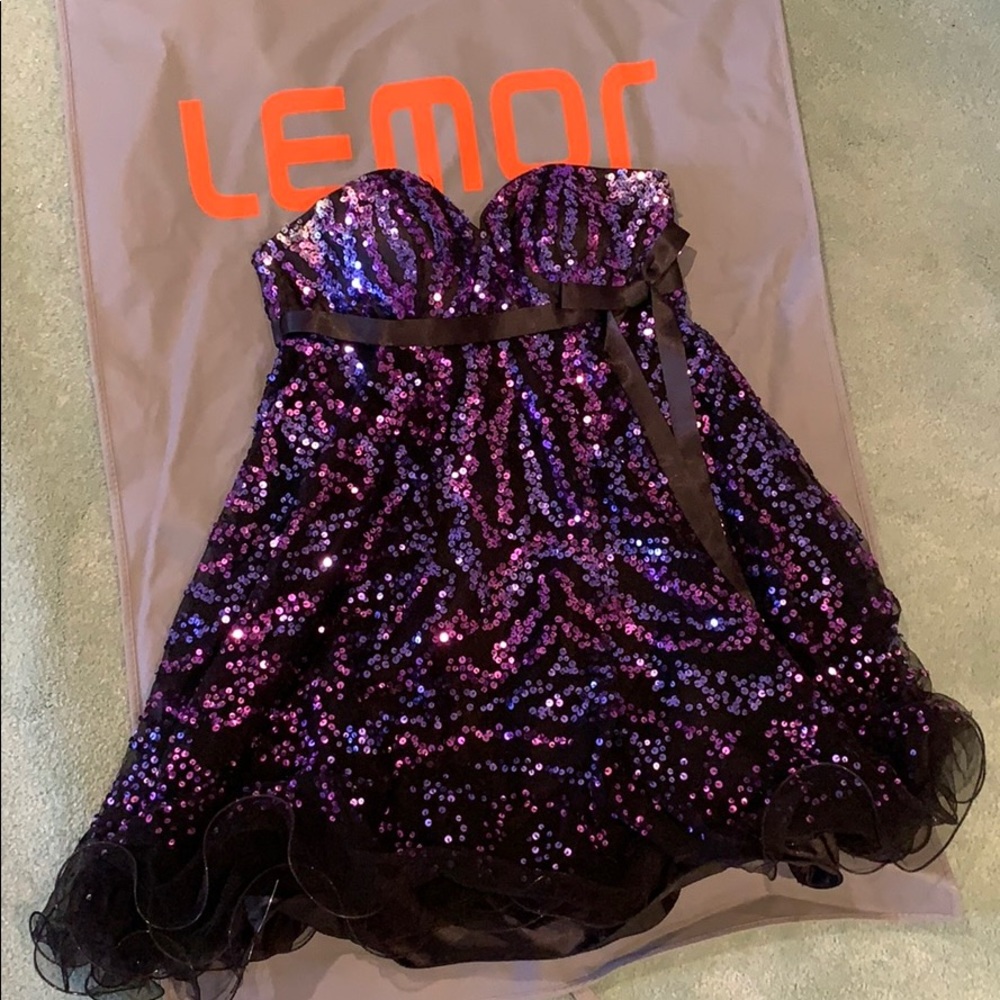 Jovani Purple Sequin Babydoll Dress